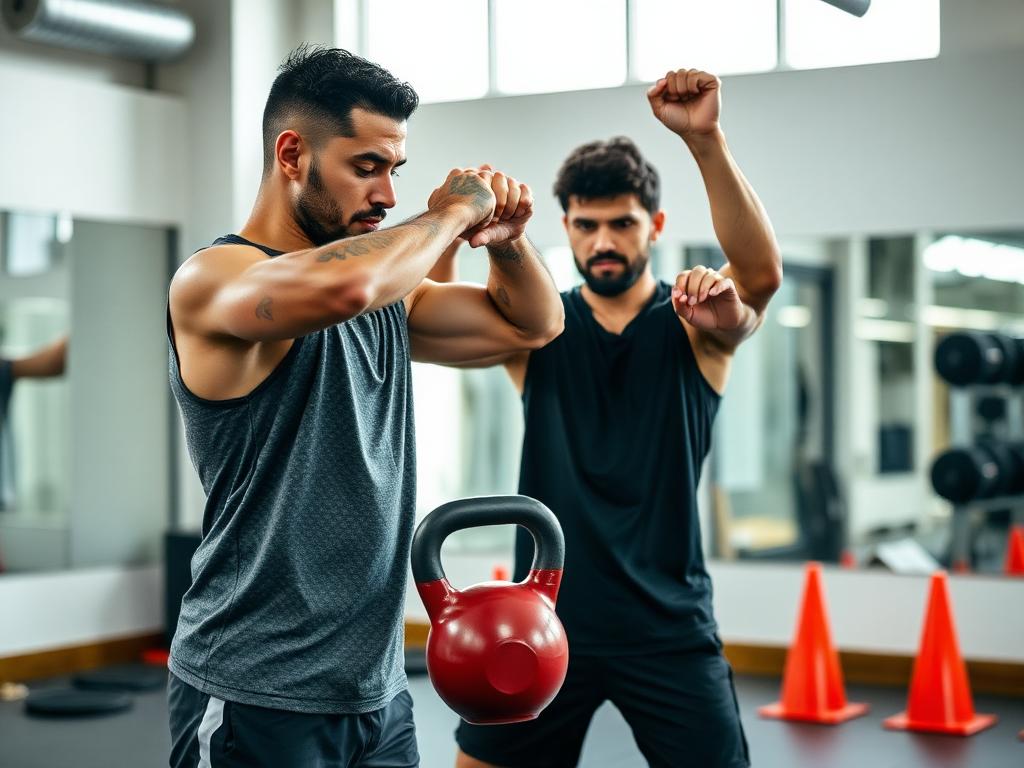 Aluno em treino funcional com acompanhamento na Corpo Fitness Academia