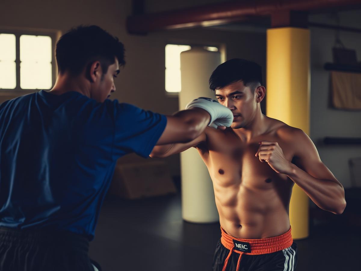Treino de muay thai na sala de lutas da Corpo Fitness